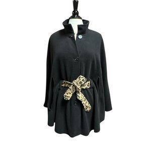 Black & Leopard Belt Cape Oversized Button Front Size S/M